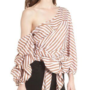 NWT StyleKeepers Wrap Me in Love One-Shoulder Top Size M Brown & White Size S